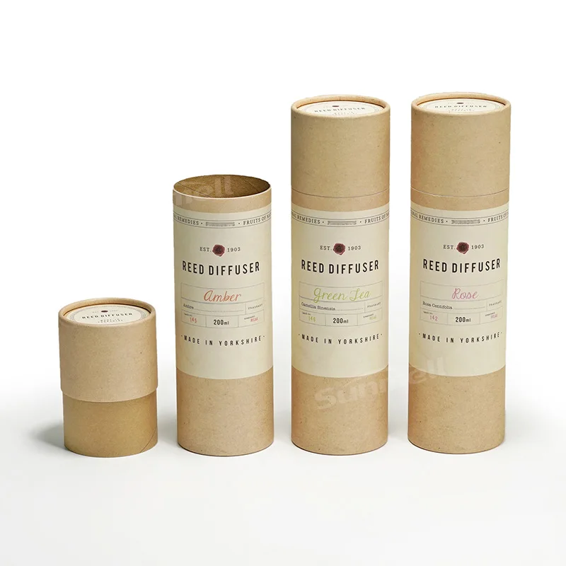 Custom Printed Reed Diffuser Packaging Cardboard Round Gift Boxes Recycled Kraft Paper Tube Packaging for Room Fragrance