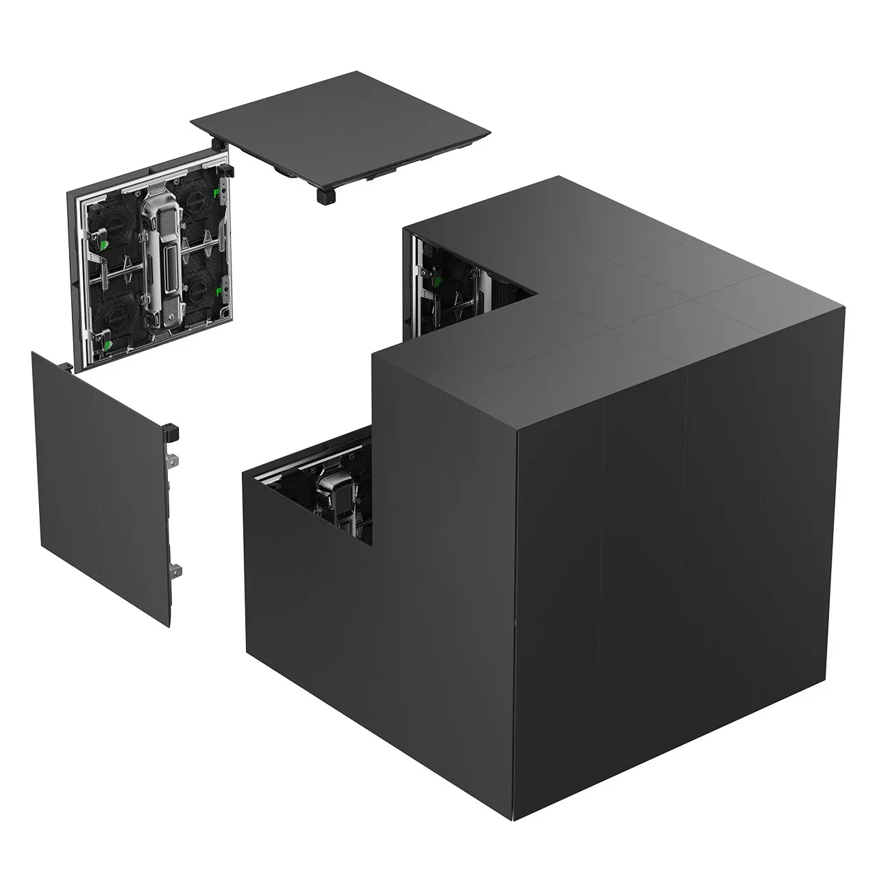 500X500-M Cube Indoor and outdoor Cabinet (Flat, curved 0-20 degree) 500x500x80mm 3KG led module 250x250mm P3.91 P2.976 P2.604