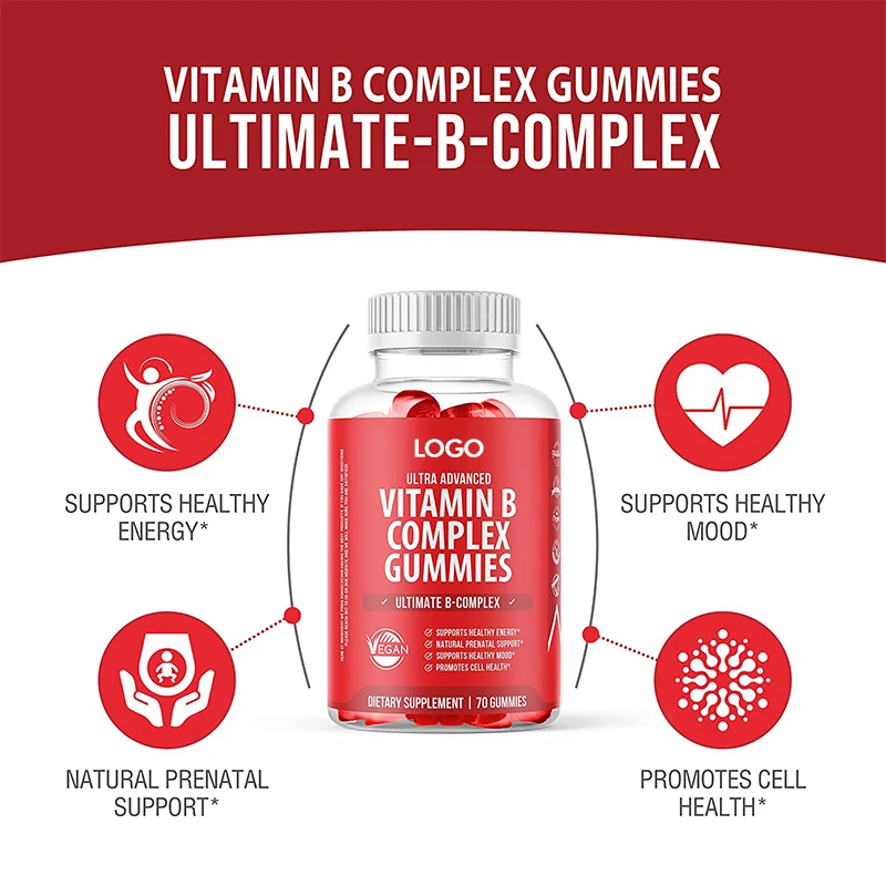 OEM/ODM Natural Food Grade Dietary Healthcare Supplement Custom Flavor Hair Growth Energy Booster Vitamin B Gummies