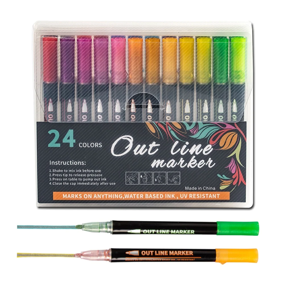 1set 24-color Dual Tip Marker Pens