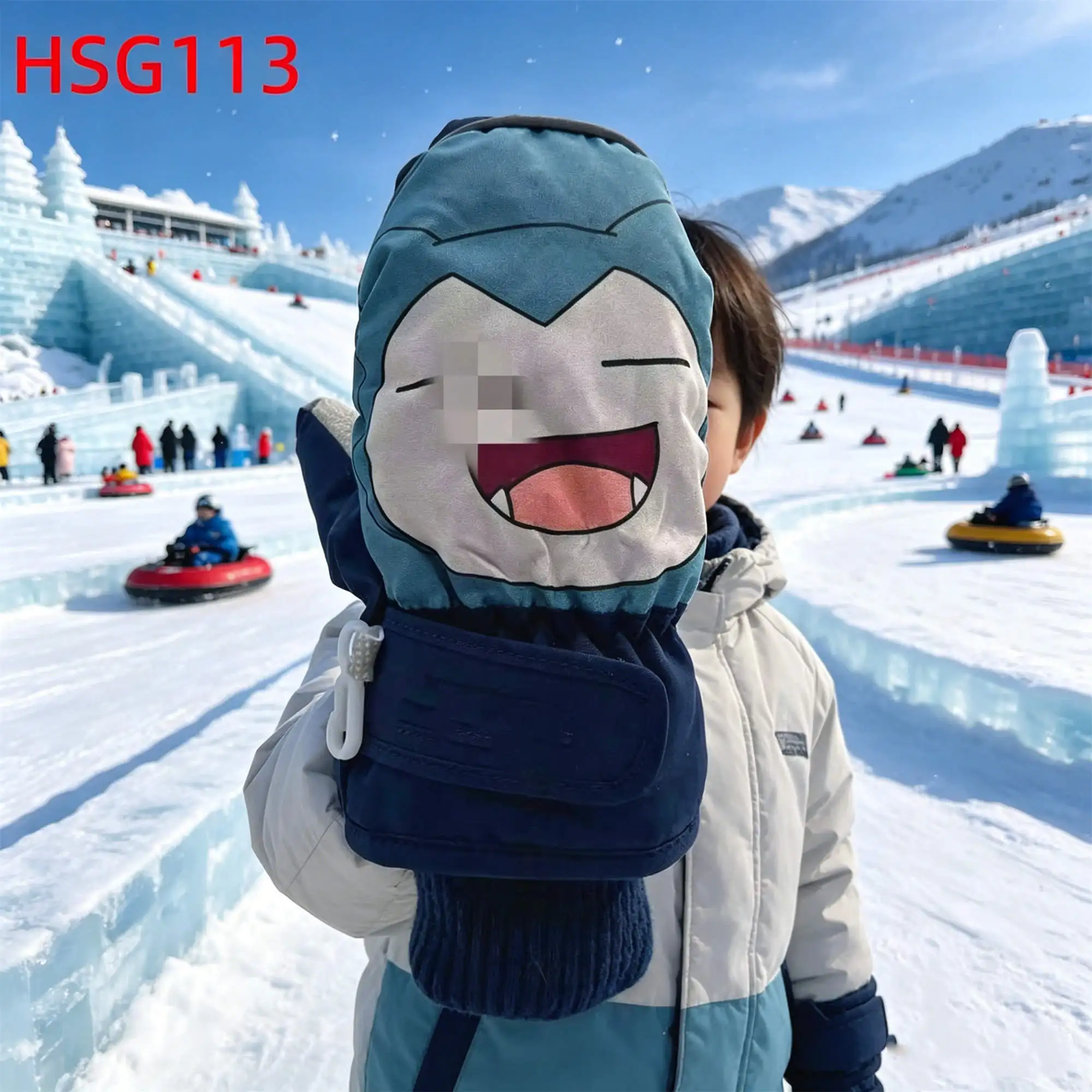 ZYF,freezing Winter Days Reinforced Palm Nicely Stitched Kids Blue Ski Gloves Stylish Silhouette Fleece Cuff Snow Mittens HSG113