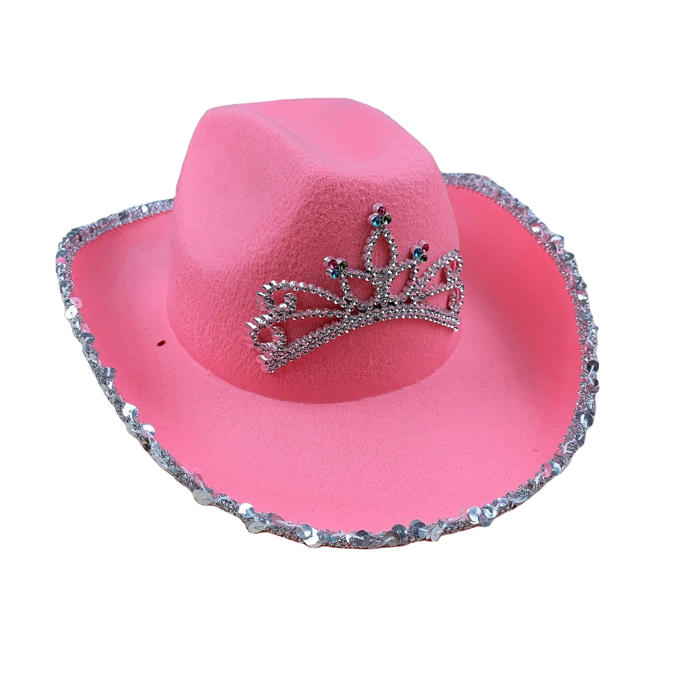 5479 Pearl Hat Shiny Cowboy Wide Brim Womens Hat Party Hats Pearl Drop-pink Pink Sparkle Sequin LED Cowgirl Cowboy Hat with Bright White  main image 2