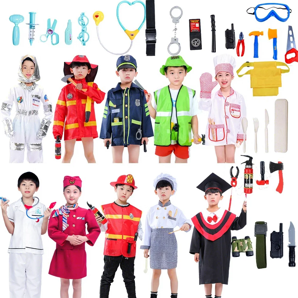 Children Firefighter Professional Costume Cosplay Construction Worker Pilots Doctor Nurse Astronaut Engineer Career Day Costume
