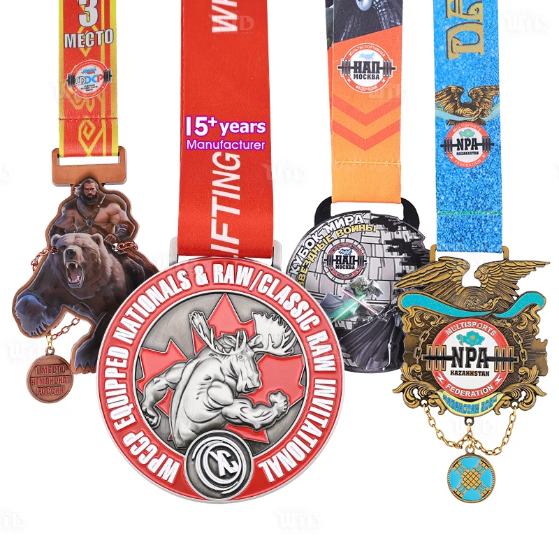 Medalha de Lembrança Personalizada de Powerlifting com Fitas, Medalha Esportiva de Alta Qualidade em 3D para Levantamento de Peso