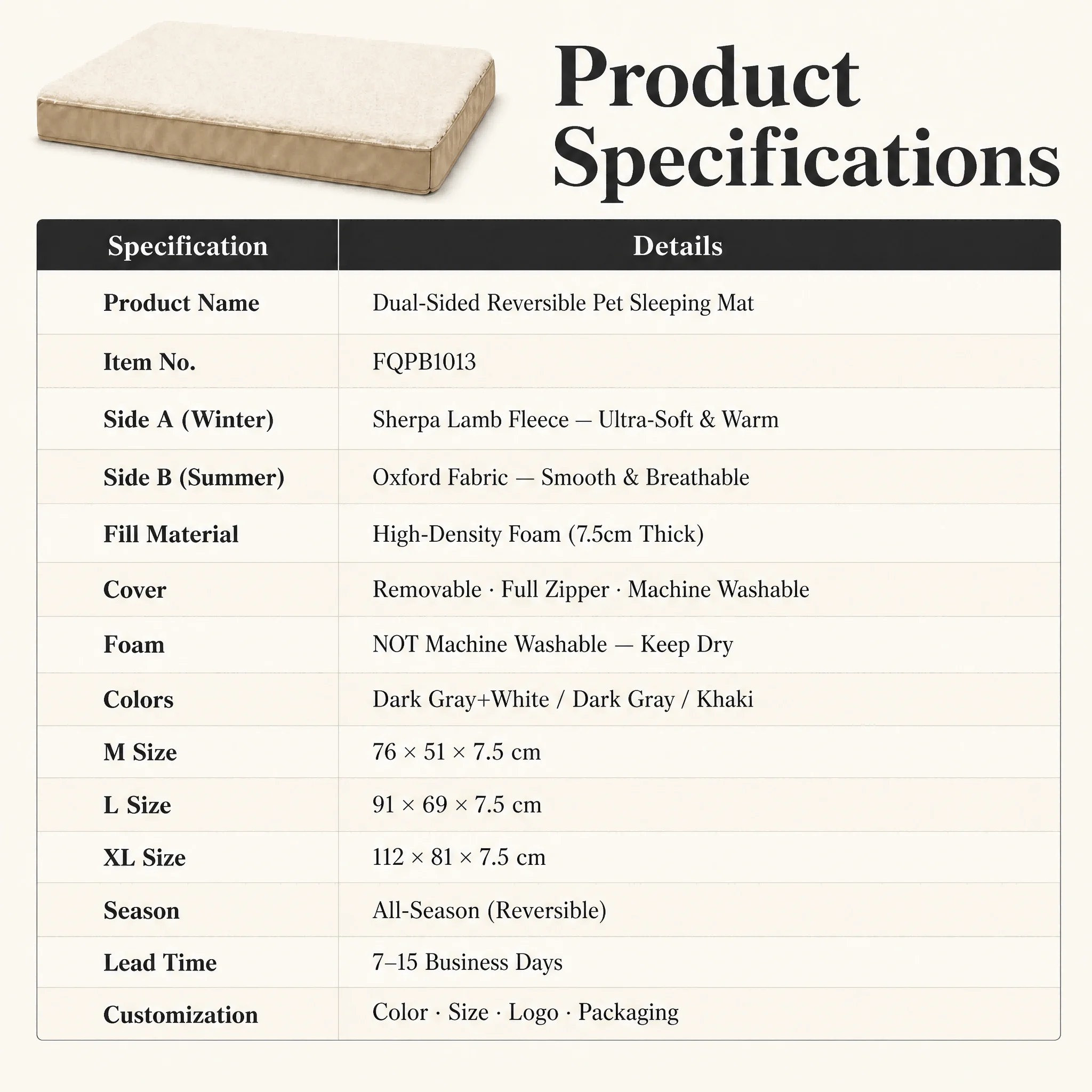 Reversible Dog Bed Mat Sherpa Warm — Product details 3