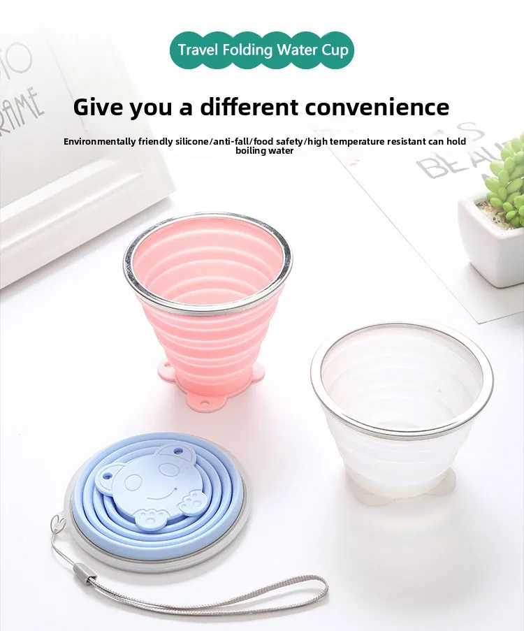 Custom Logo 250ml BPA-Free Silicone Cup Portable Folding Coffee Mug for Sports Travel Collapsible Cartoon Foldable Promotion manufacture