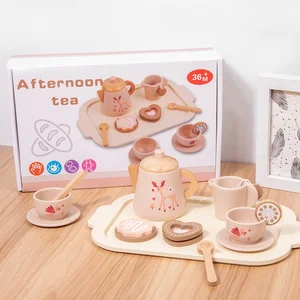 EDULAND Multi-functional Simulation Wooden Kitchen Play Set for Afternoon Tea & Dessert Cake Making Toy Set