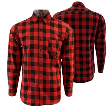 Custom Logo Men's 100% Cotton Black Red Retro Spring Button Down Long Sleeves Vintage Men Flannel Plaid Shirt