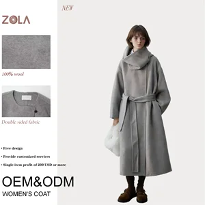 ZOLA Luxe Buttery-Soft Winter Eco-Friendly Keep Warm Oversize Cowl Collar Coat 100% Wool Double-Sided Self-Belt Windproof