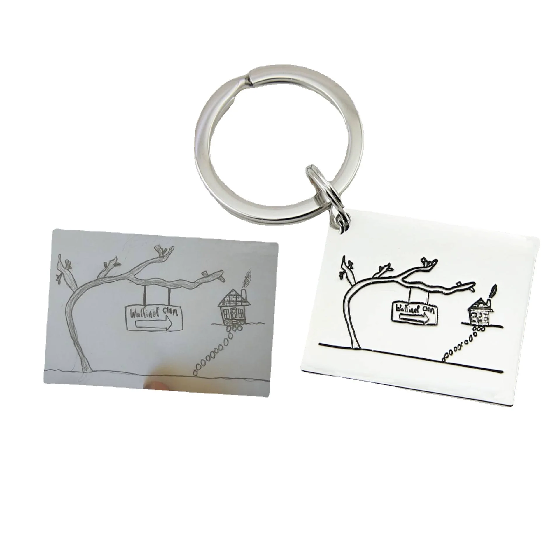 Customizable Hand Painted Children's Drawing Keychain with  Stainless Steel Bag Charm