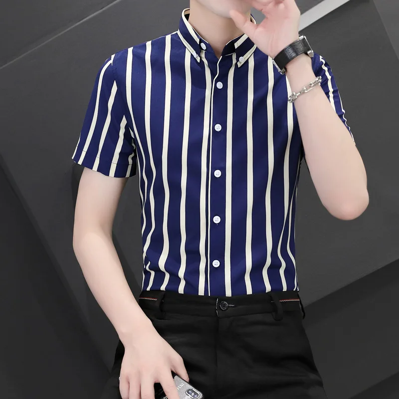2022 summer men's casual vertical bar shirt supports customization