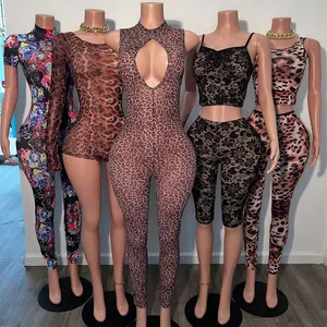Manufacturer Loungewear Sports Slim Fit Crop Top & Women's Bodycon Leggings Custom logo Activewear Leopard Print Two Piece Set