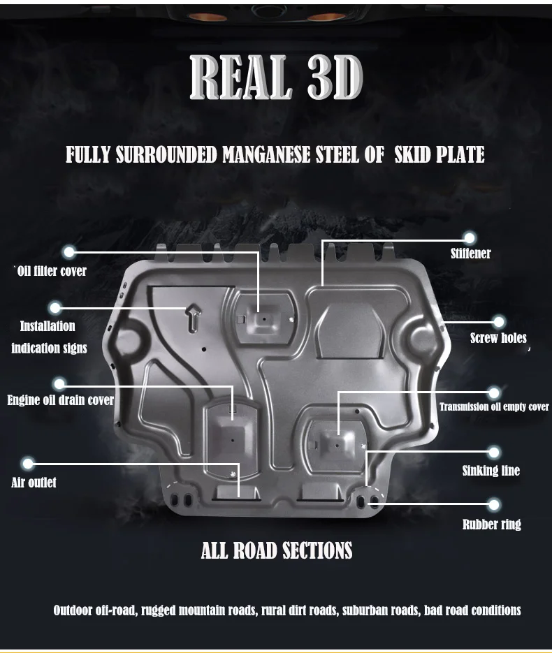 Front Center Lower Undercar Shield Engine Cover Guard Manganese Steel