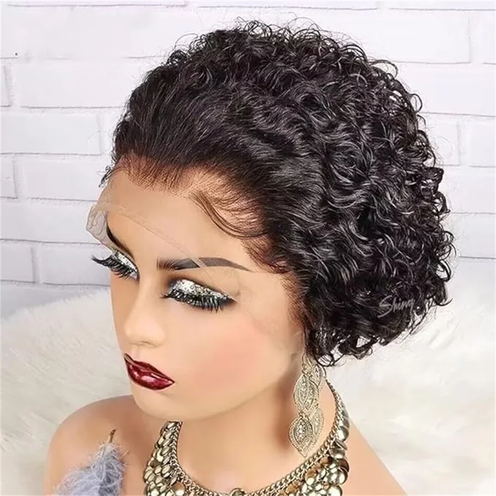 Pixie Cut Short Curly Lace Front Human Hair Wigs for Women Brazilian Water Wave Bob Wig_voghion.com