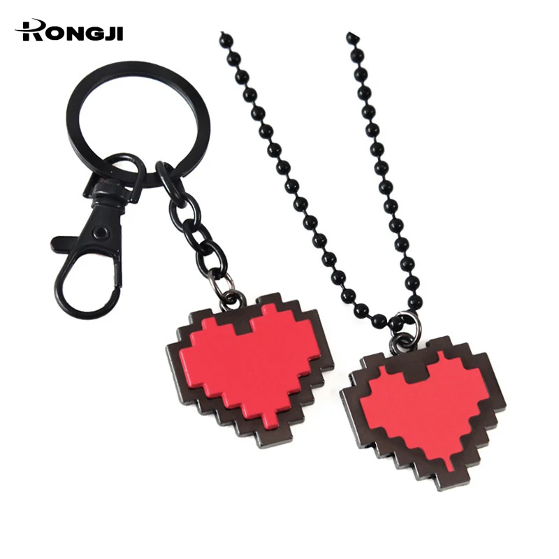 Undertale Pixel Heart Keychain and Necklace Set 