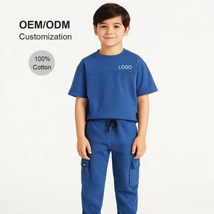 Custom Children's Clothes Summer Baby Boys Cotton T-shirt & Jogger Pants 2-Piece Outfit Set Kids Clothing Wholesale