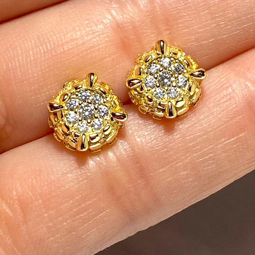 Hip Hop Rhinestone Crystal Micro Pave Cz Stud Earrings Copper Gold Color Square Cubic Zircon Earrings For Women Men