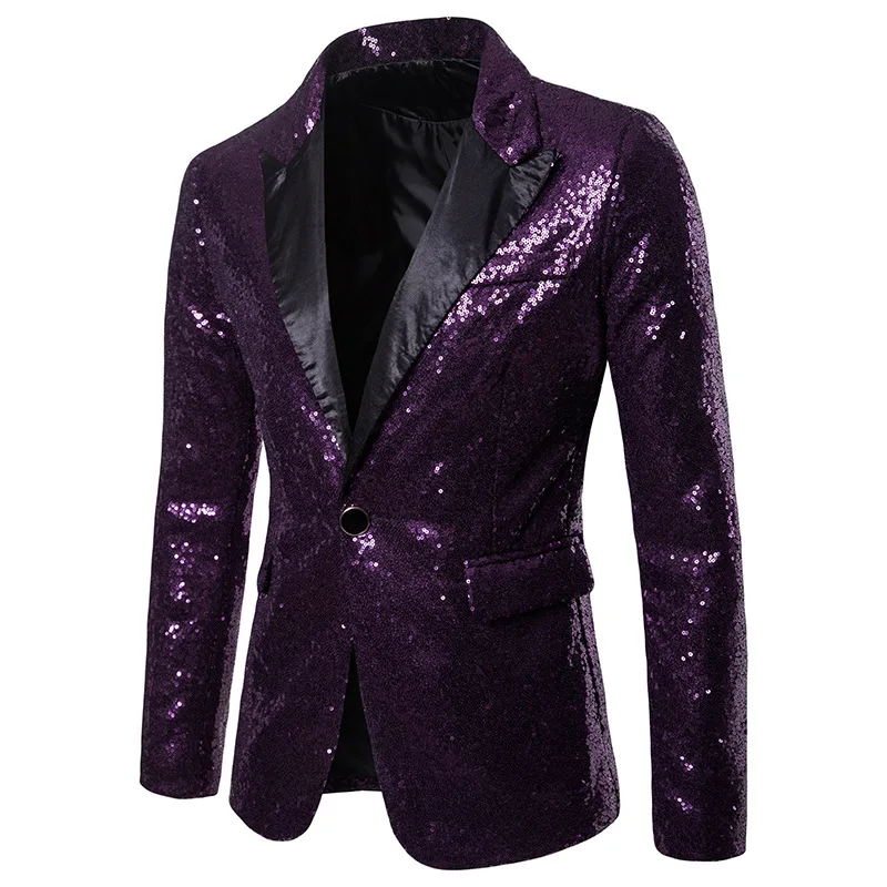 Men's Sequinned Blazer Coat Shiny Gold Performance Evening Jacket_voghion.com