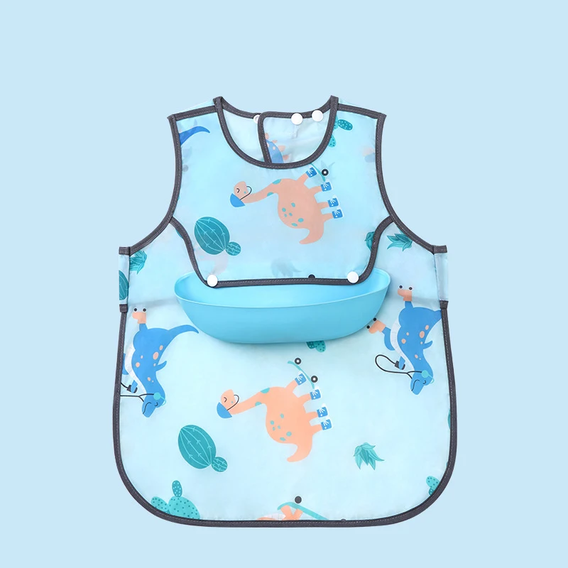 Waterproof detachable Baby Bibs Infant Toddler  Feeding Bib With Food Catcher Easy Clean & Washable Baby Art smock details