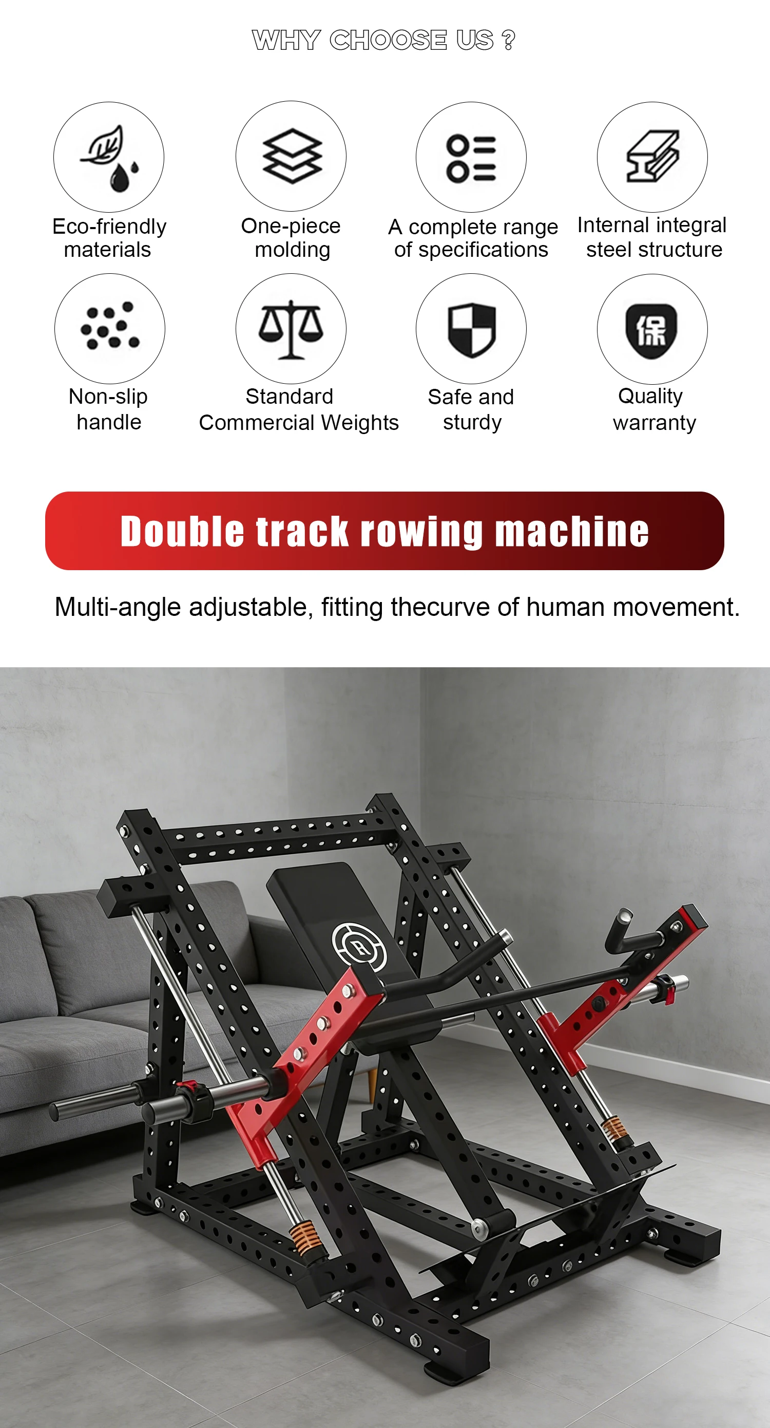 Rowing Rack Machine Premium Double-Track Rowing Pulldown Trainer Steel Fitness Equipment ...