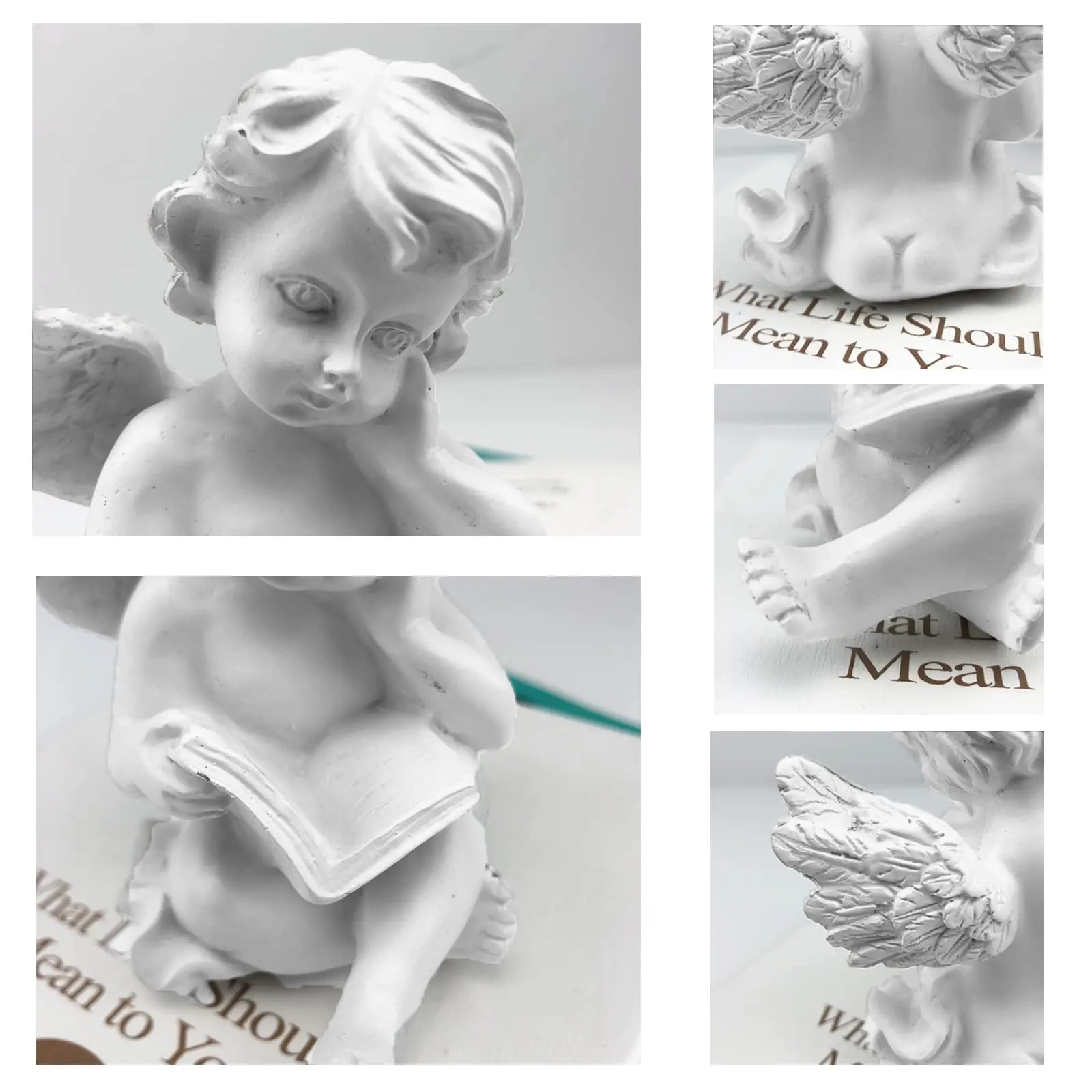 Reading Cherub Angles Resin Statue Figurine Adorable Angel Sculpture Memorial Statue for Home Garden Decoration