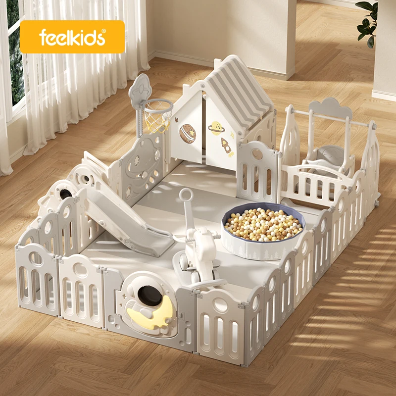 Children Foldable Plastic square Indoor with Gate Folding Play Yard Large Acrylic Safety Fence for Baby Kids' Playpens details