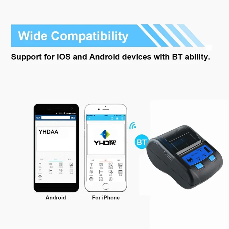 Mini Thermal 58mm BT Portable Mobile Printer Thermal Receipt Printer Support Android/IOS 2-in-1 Label & Receipt Printer