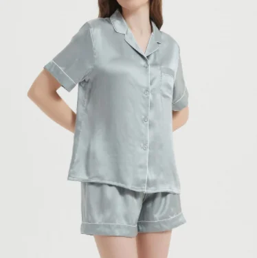 New Style Customized Women's Pajamas short sleeved Silk Satin  Women's Set Home Fury sleepwears