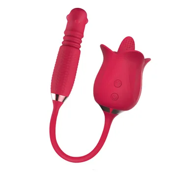Rose Vibrator Rotating Thrusting Dildo Tongue Licking Nipple Vagina Clitoris Stimulator Vibrating Plug Butt Anal Sex Toy Women