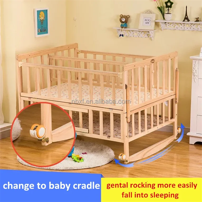 Twin Cot Bed /solid Wood No Paint Large Size Multifunction Cradle Bed Widened Twin Baby Crib Bed