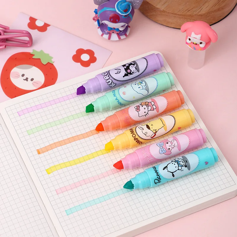 YuBon 36pcs/Box Highlighter Melody KT Cinnamoroll Cute Children Drawing Marker Cartoon Students Learn Stationery Supplies