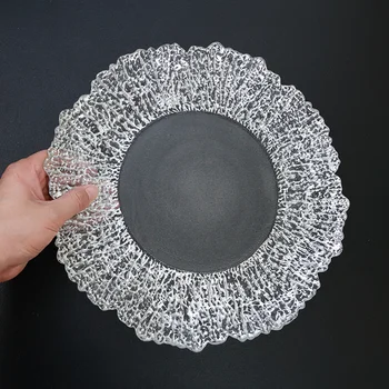 Clear Textured Glass Plate Decorative Charger Plate for Wedding Banquet Table Display Home Decoration