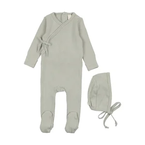 Wholesale Winter Boutique Clothing Plain 3 Pieces Cotton Newborn Baby Romper Set