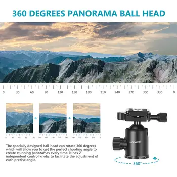 NEEWER  360 Degree Panoramic Ball Head Compact Aluminum Lightweight Travel Tripod 34lb Max Load 77 Inch Camera Tripod Monopod detail image