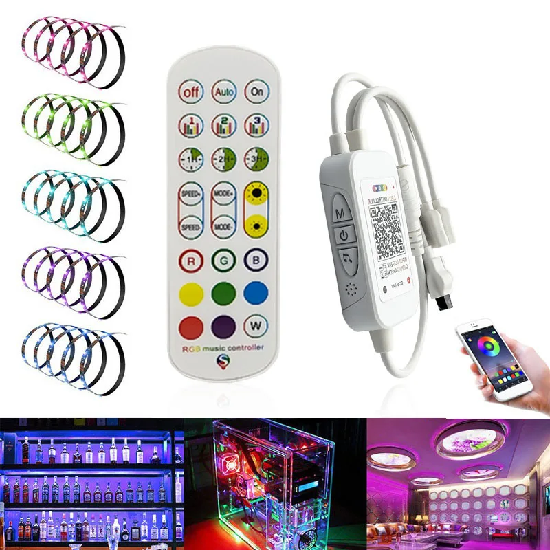 ShineBurky Striscia LED Bluetooth Controller 44 Tastidi con Sincronizzazione Musicale Controllo APP IR Remote Control DC5V-24V Controller di RGB Strisce LED e Luci LED Strip Light