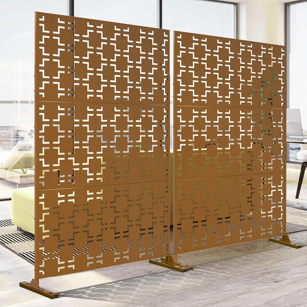 Decorative Outdoor Divider with Stand Square-corten Steel Outdoor Privacy Screen  for Confrence Room and Balcony Yard Patio