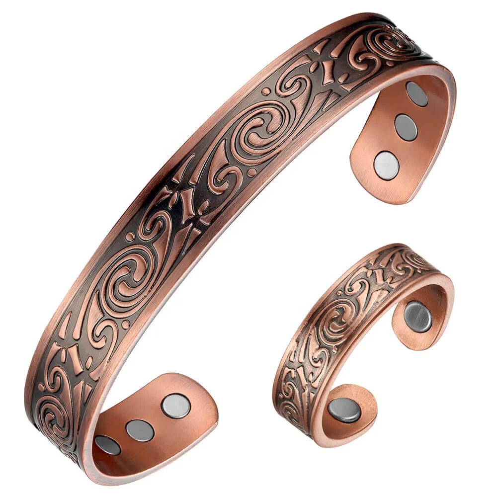 MagEnery 2020 Pure Copper Pain Relief Magnetic Bracelet Ring Jewelry Set for Arthritis
