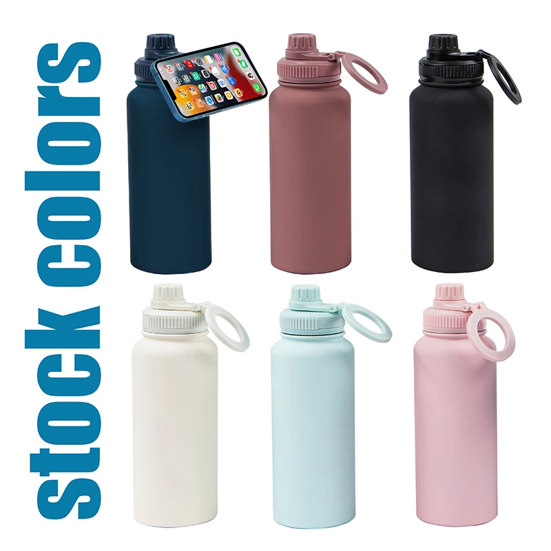 Wide Mouth Double Wall Stainless Steel Vacuum Flask Insulated Water Bottle  in Stock with Mobile Phone Holder