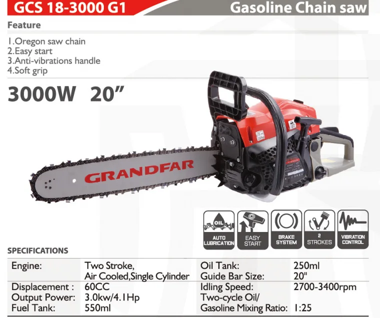 Gcs183000g1 60cc 2stroke Sharpener Chainsaw Machine Chain Cheap Price
