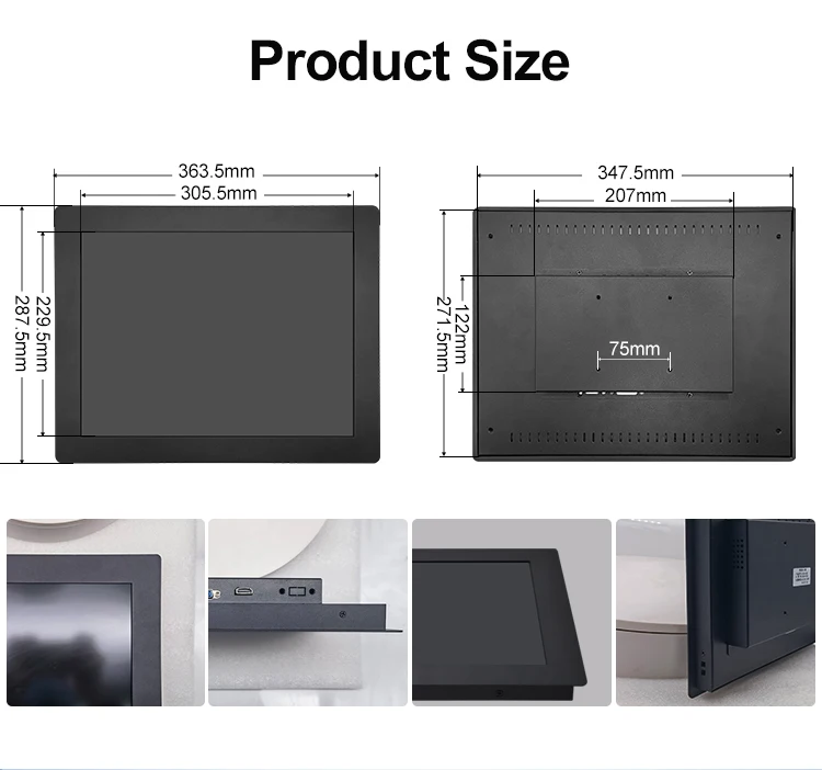15 Inch Metal Embedded Touch Square Screen Industrial Monitor with Touch Display VESA Wall Mounted HD Monitor