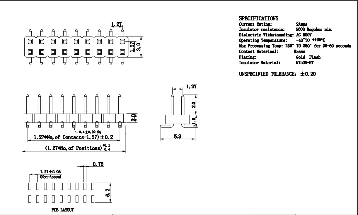 1.27mm 240pins Pin Header Male Female Double Single Row Smt Smd 1.27