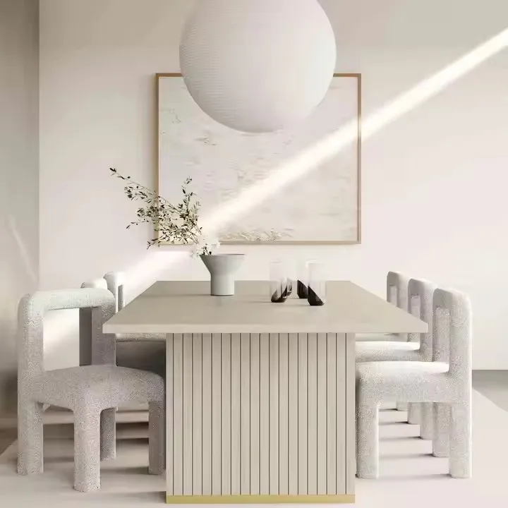 Dining Chair Pine Wood Frame and Cream Boucle Fabric With Sponge Cushion Cream Dining Chairs