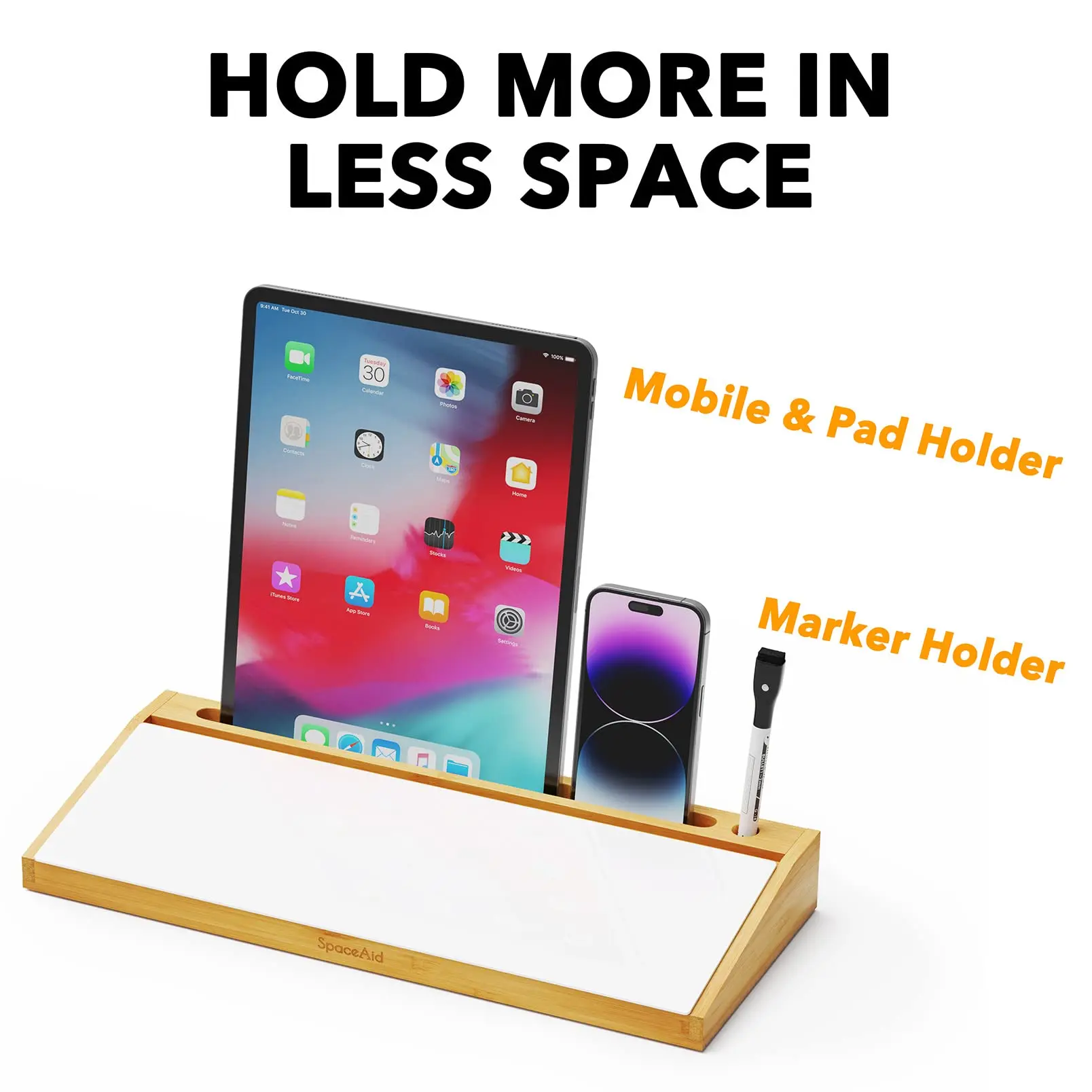 Bamboo Desktop Whiteboard With Organizer Box,Office Desk Dry Erase