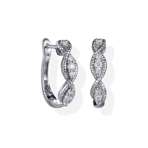 Original Design Fashion Diamond Twist Huggie Earrings 9K White Gold Earrings for Women Jewelry