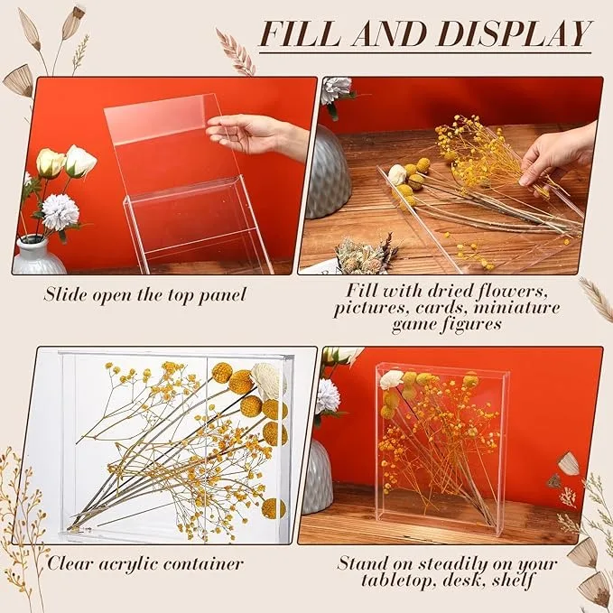 2 Pcs Acrylic Shadow Boxes Display Cases DIY Clear Acrylic Display Box Dried Flower Shadow Box