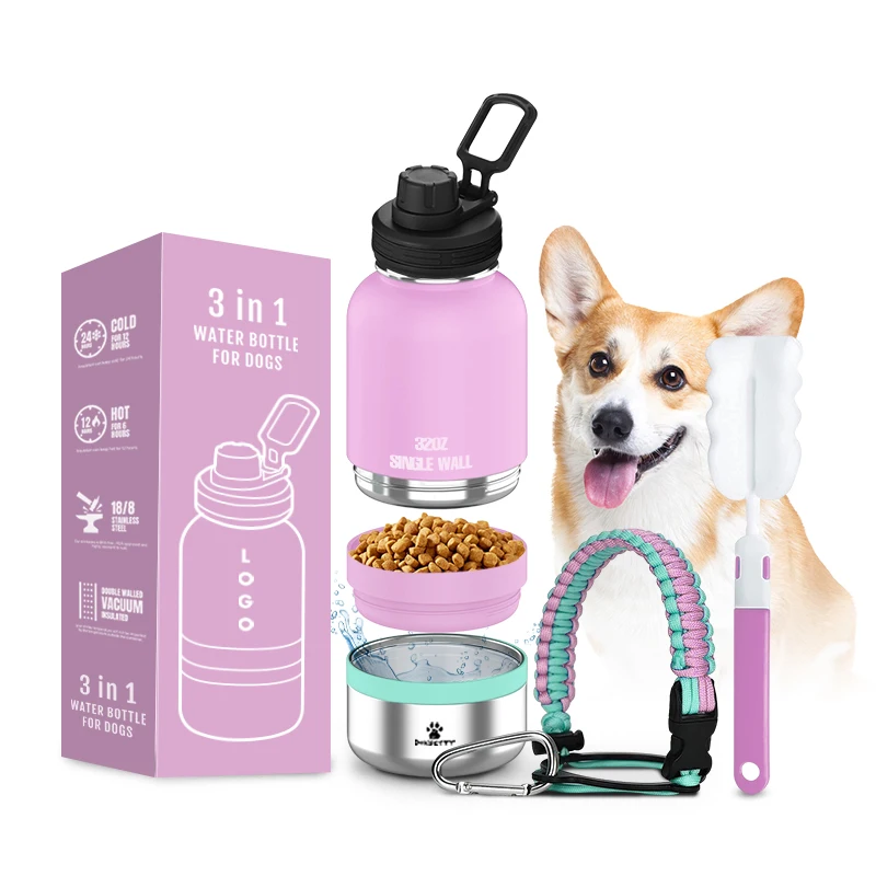 4 in 1 32oz 64oz Portable Dog Water Bottle Dog Bowls Stainless Steel Insulated outdoor Travel food and drinking feeder Alibaba