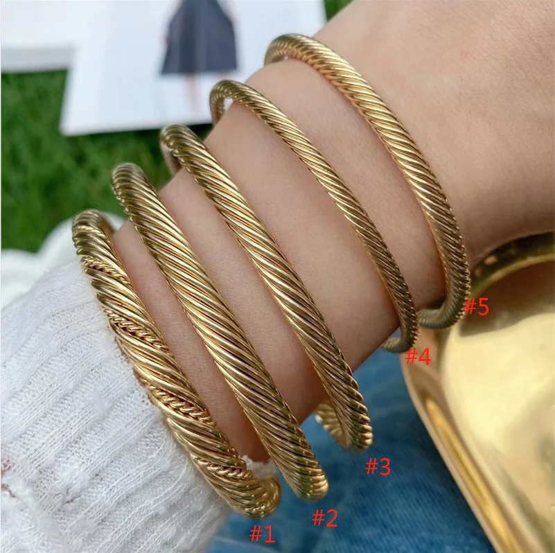 Wholesale 18K Gold Plated Open Cuff Fist Cable Wire Bangle