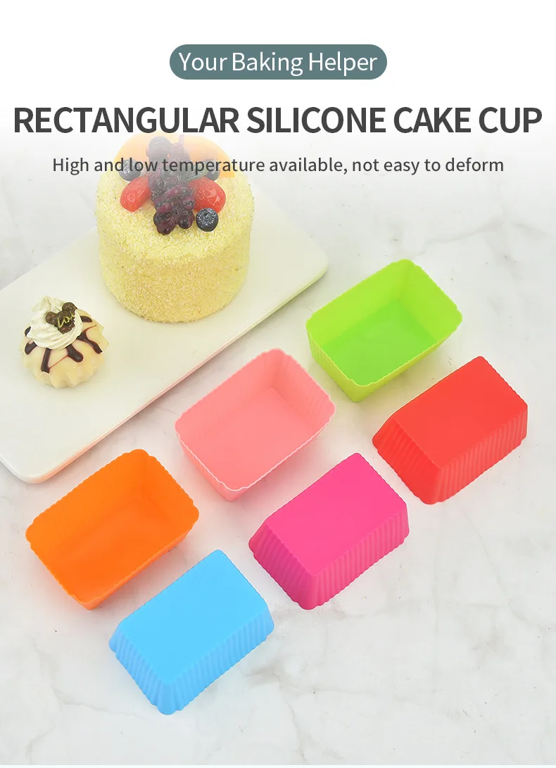 Reusable Rectangle Shape Silicone Baking Cups Standard Colorful Silicone Cake Mold for Tools manufacture