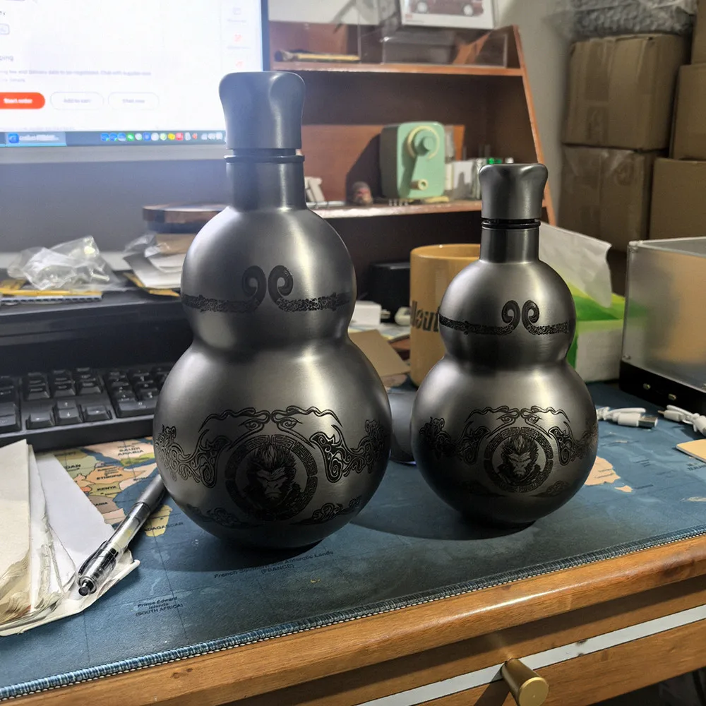 Gourde Bouteille Vin Black Myth Wukong Style Hulu - Acier Inox 304 500 Ml - Ornement Chance Et Prospérité Maison Ou Extérieur (Gun Color)