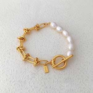 2023 Custom Half Pearl and Chain Jewelry Special Design Bracelet Wholesale